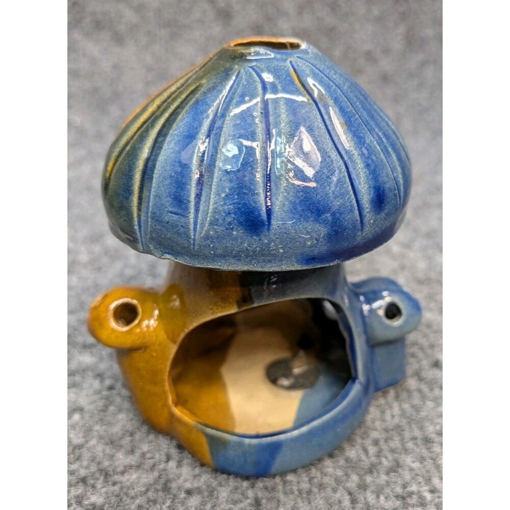 Handmade Studio Pottery Mushroom Incense Burner Blue Brown Glazed Ceramic